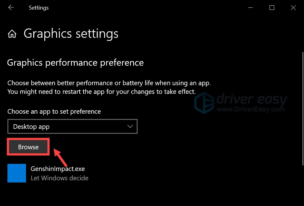 customize graphics performance preference