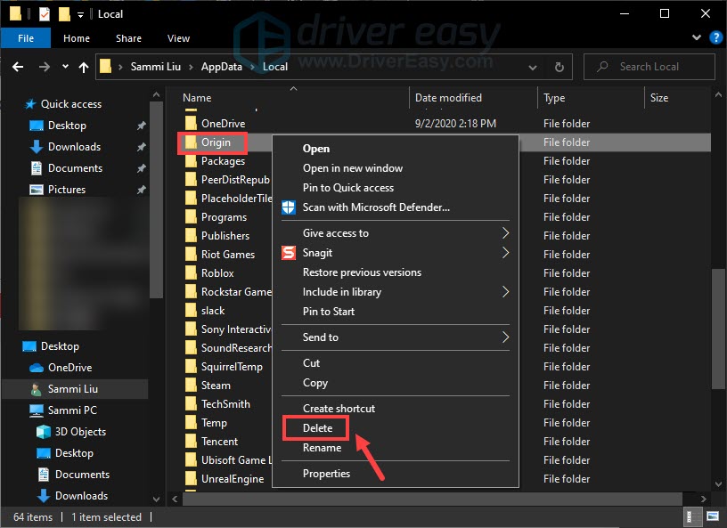 delete Origin folder inside LocalData