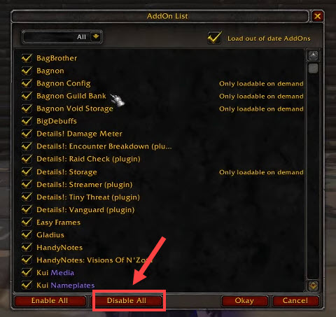 disable add ons world of warcraft
