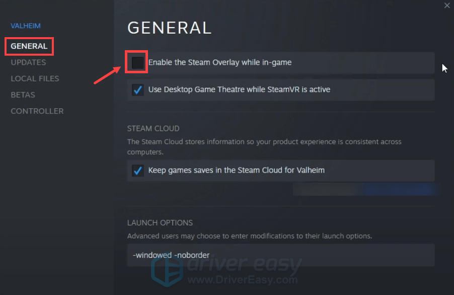 Valheim disable Steam overlay