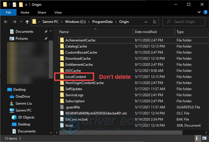 delete the files and folders inside Origin except for LocalContent