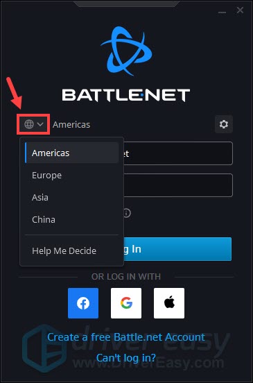 更改區域Battle.net