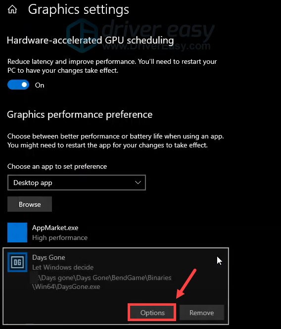 customize graphics performance preference high performance Days gone