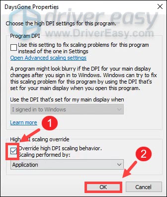 Days Gone disable fullscreen optimization