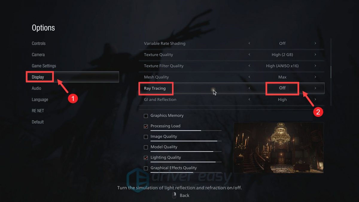Resident Evil Village disable ray tracing