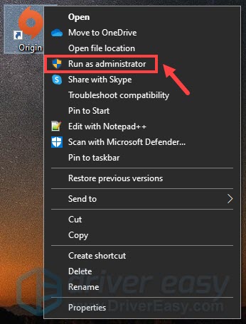 Run Origin as an administrator