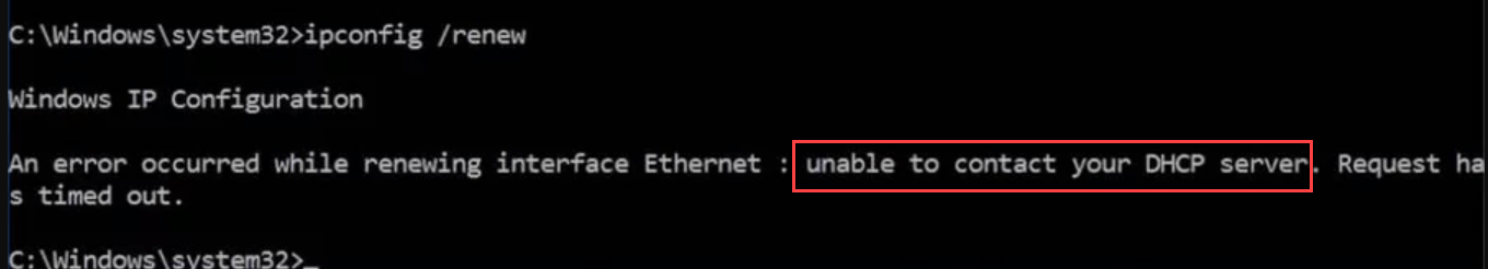 Unable to request перевод. DHCP сервер ошибка 20090.