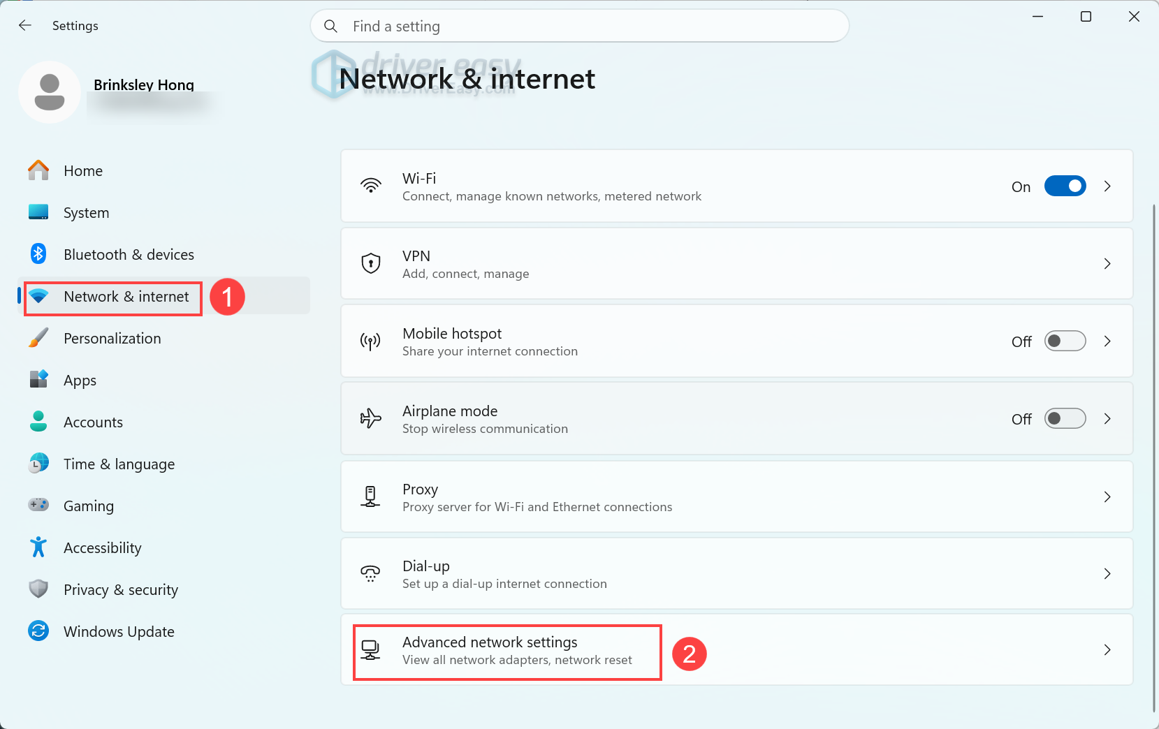 check advanced networking settings on windows