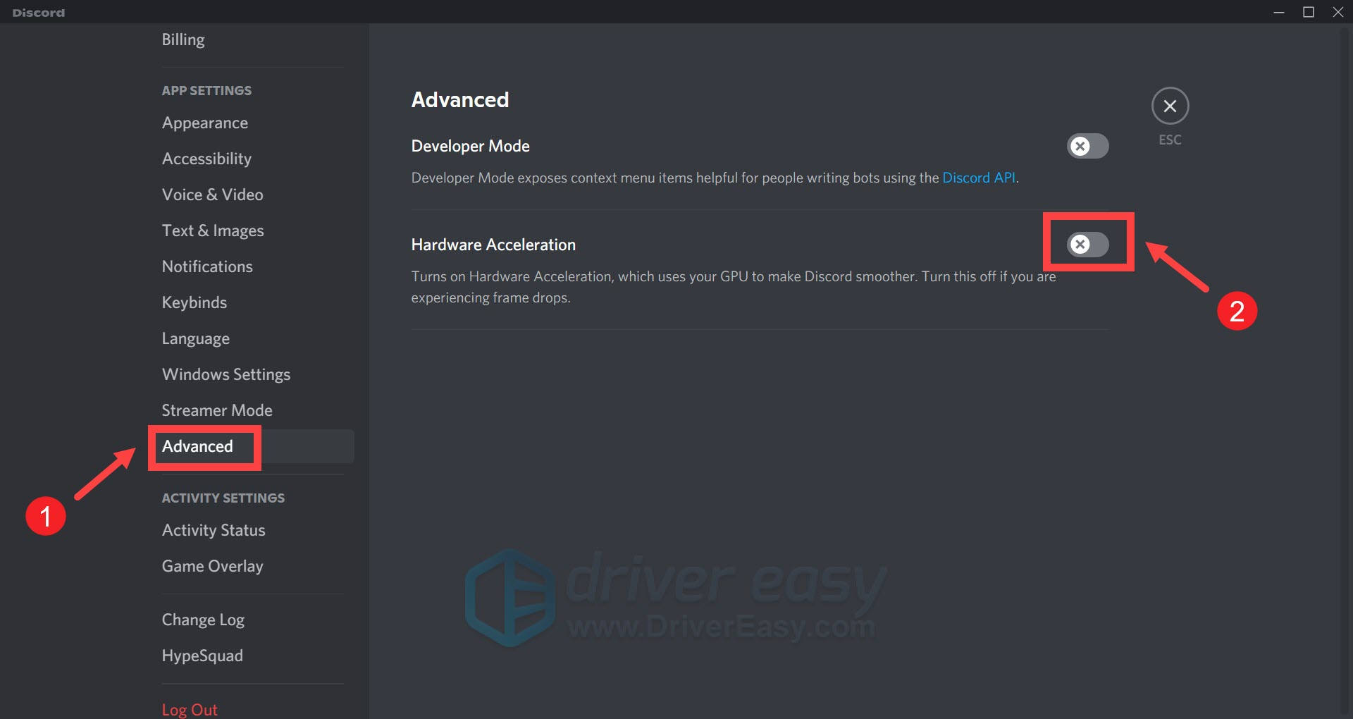 how to disable Discord Hardware Acceleration