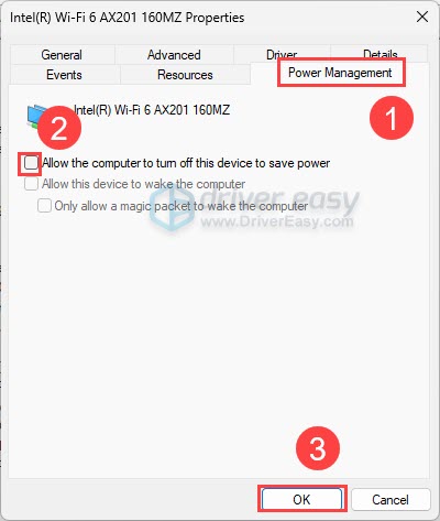 disable intel wifi network adapter power savings