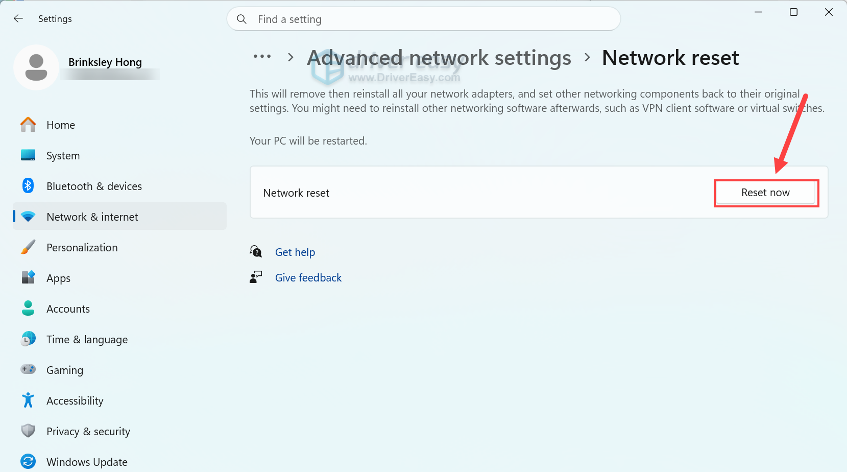 reset windows computer network settings