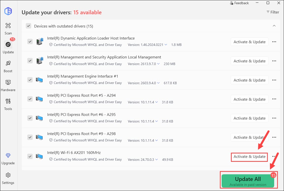 update intel wifi ax201 driver with driver easy