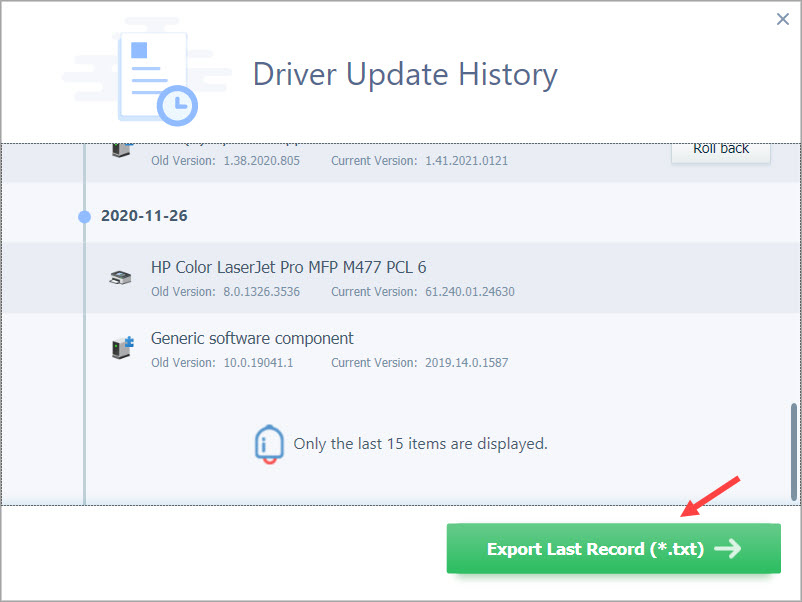 Driver Easy Pro Driver Update History export last record