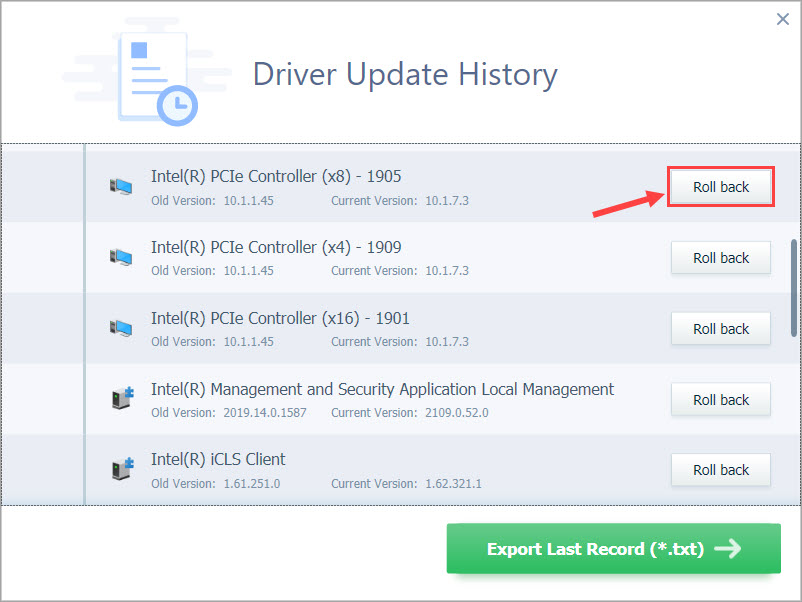 Driver Easy Pro Driver Update History roll back driver