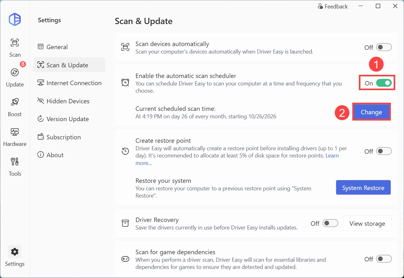 driver easy enable automatic driver scan