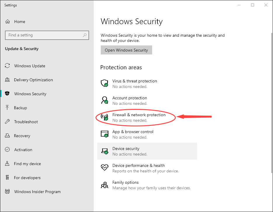 open firewall settings