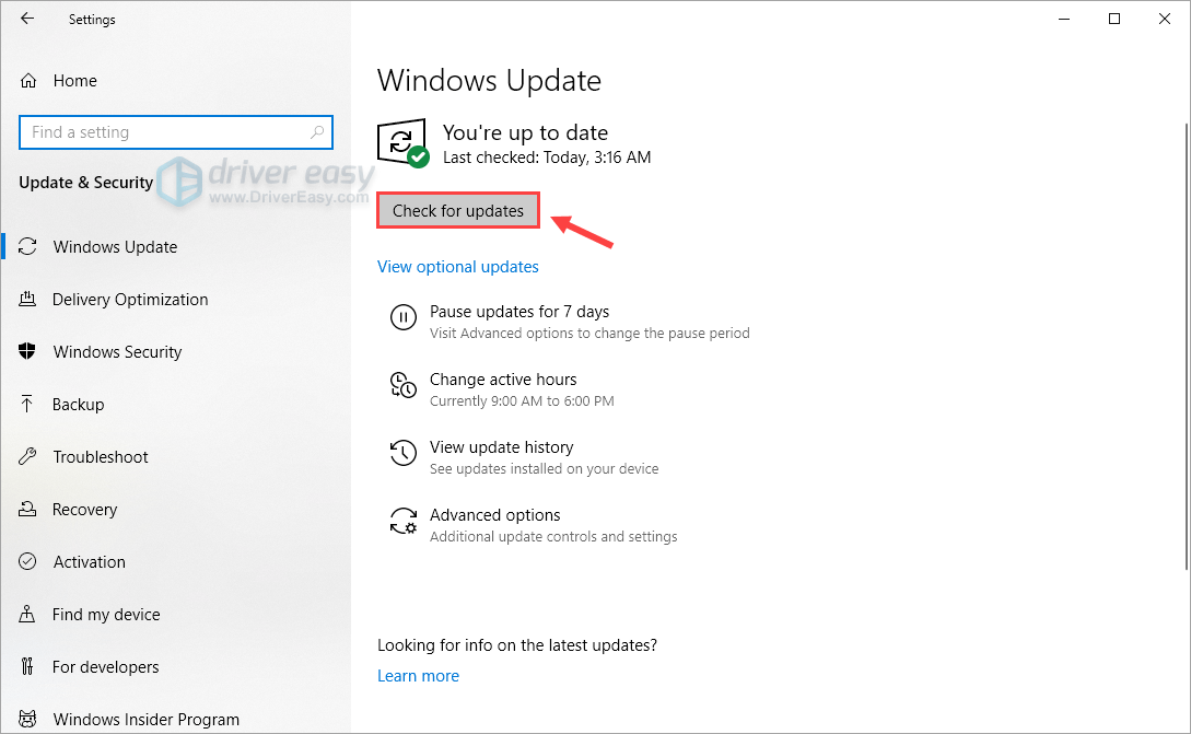Windows update check for updates