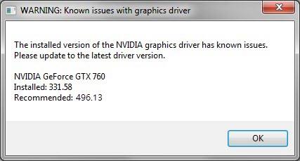 The installed version of the nvidia graphics driver has known issues что делать