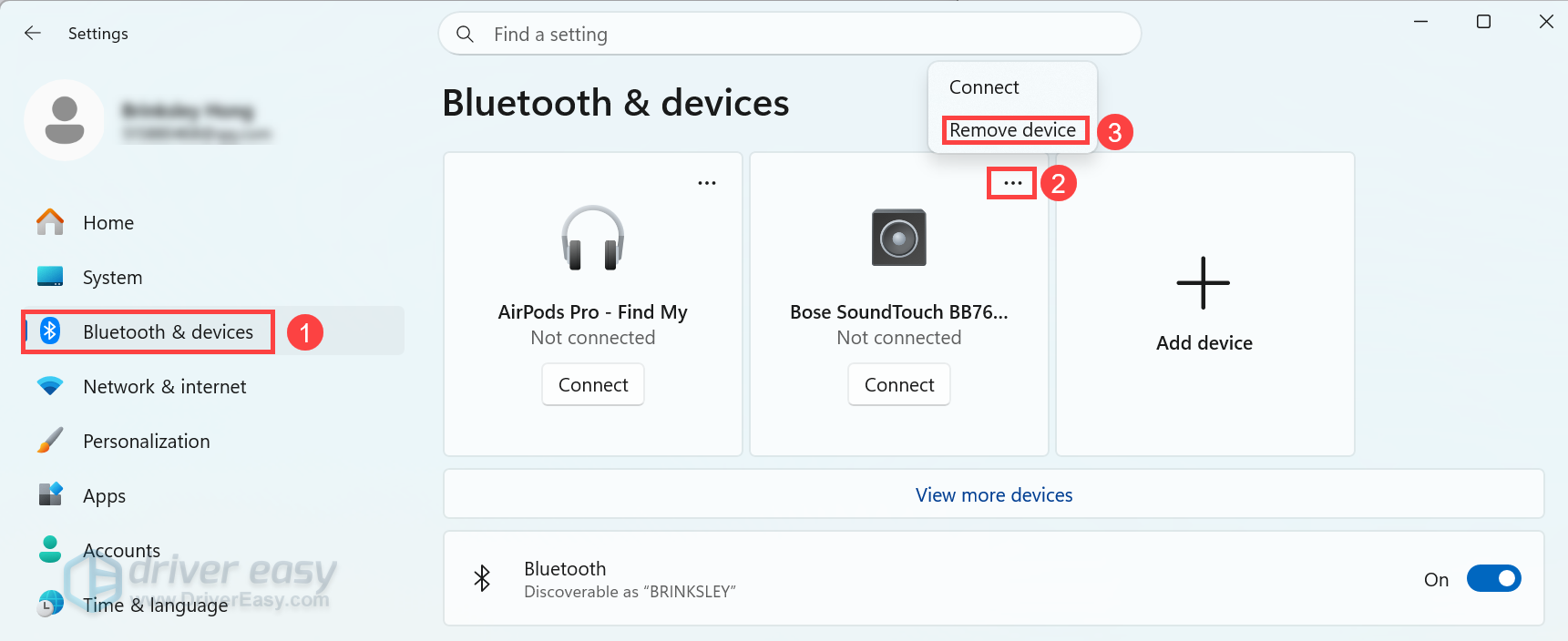 remove bluetooth device in windows