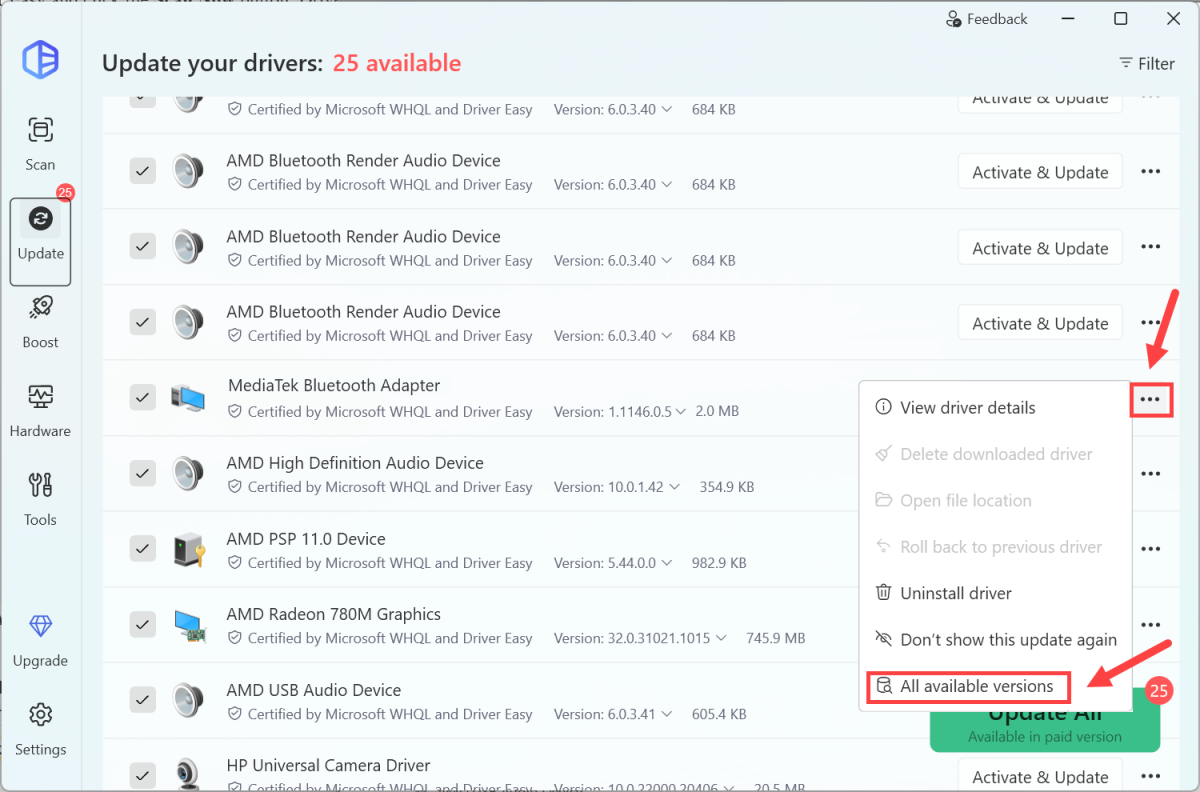 roll back bluetooth driver to fix bluetooth not working issue