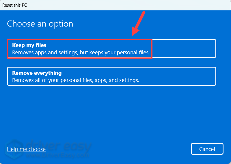 reset windows pc windows 11 keep files