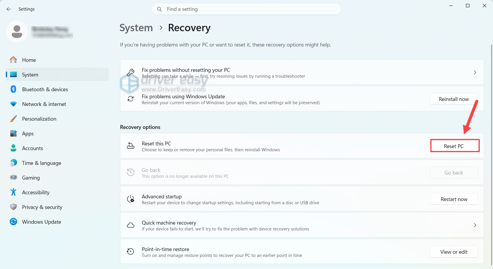 reset windows pc windows 11
