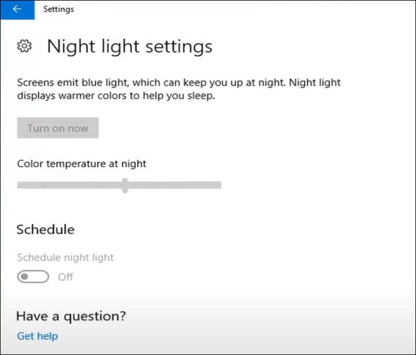 night light settings not working on monitor