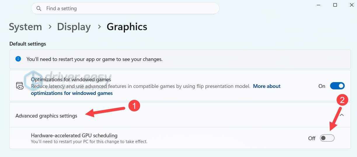 turn off hardware accelerated gpu scheduling windows graphic settings