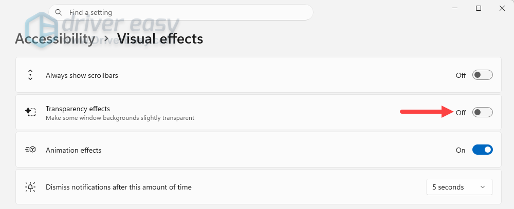 turn off transparency effects windows 11 settings