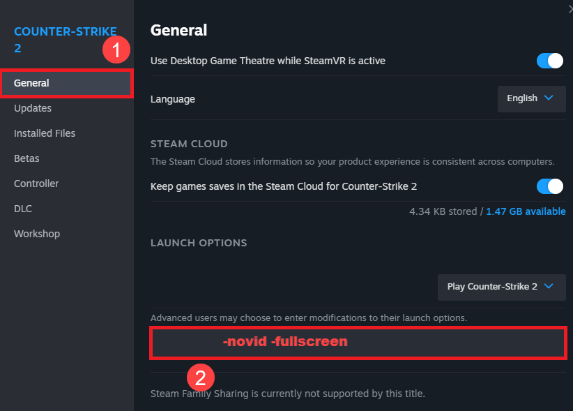 change cs2 launch options to novid fullscreen