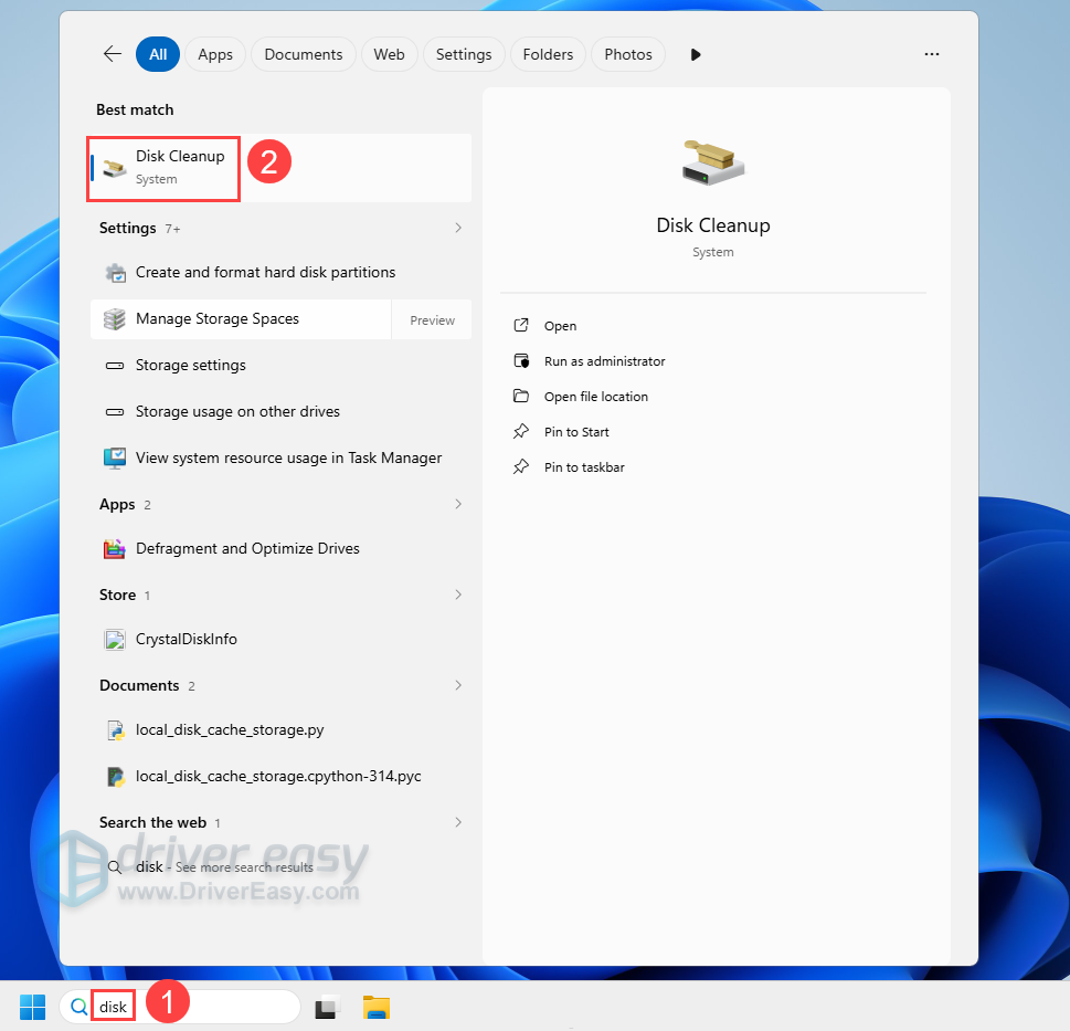 open disk cleanup tool on windows