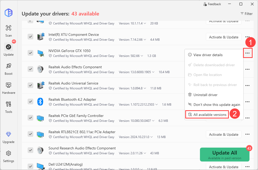 use driver easy to roll back graphics driver easily