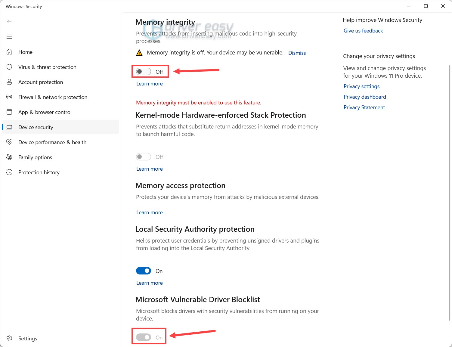 temporarily turn off memory integrity on windows