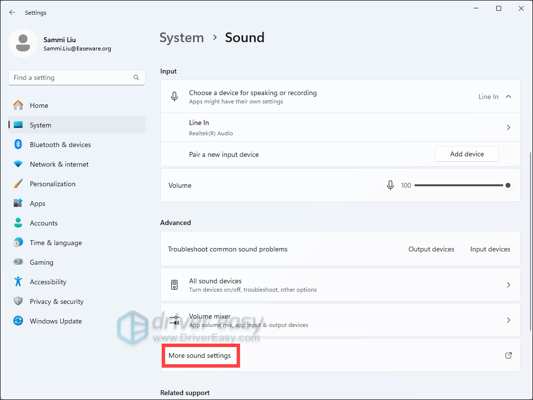 Windows11 - More sound settings