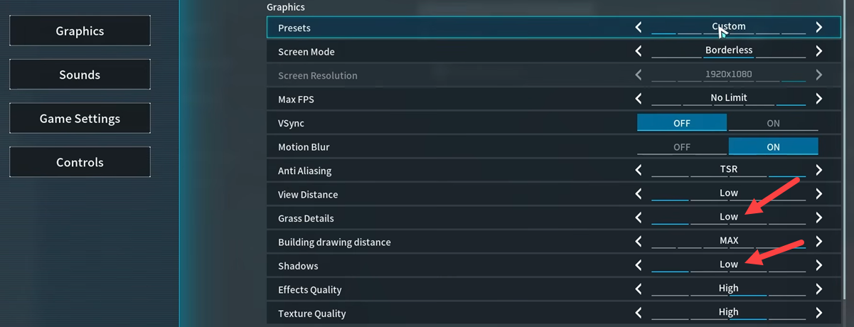 lower palworld graphics settings to fix crash