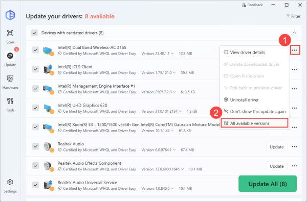 View All Available Driver Versions - Driver Easy