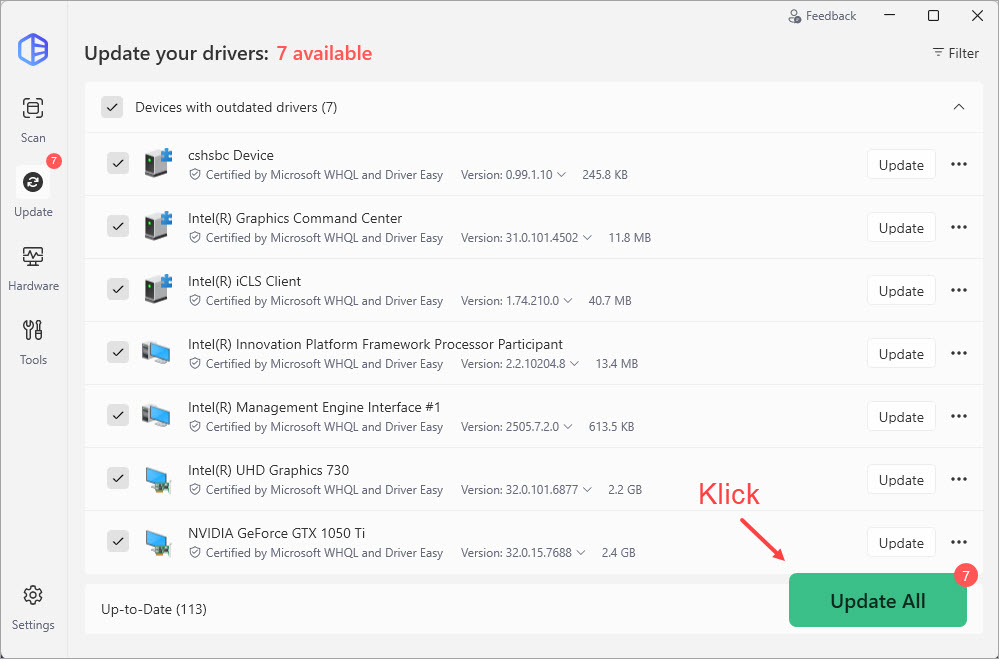 Step 2. Click Update All