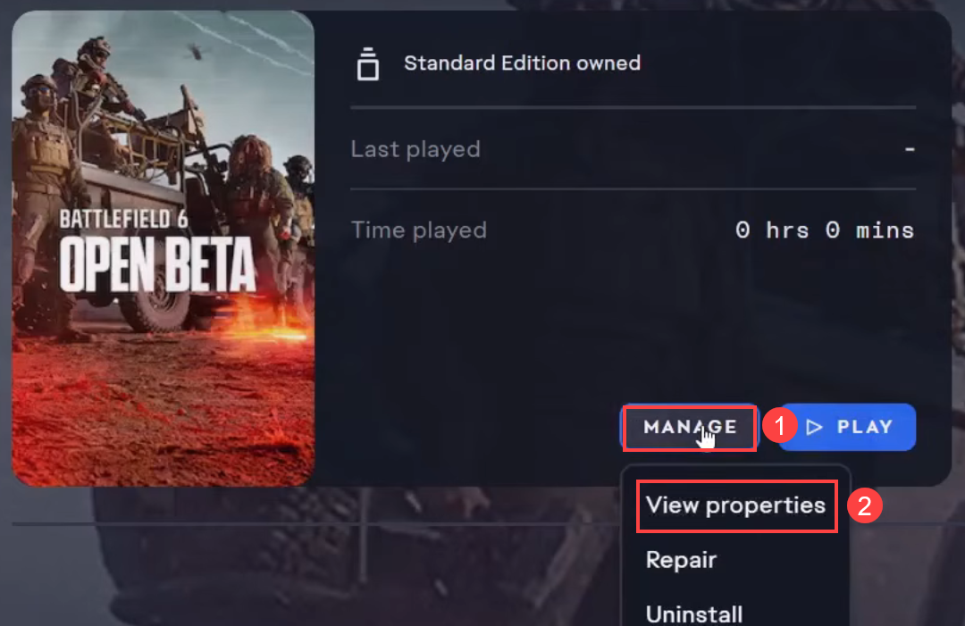 open battlefield installation folder on ea app