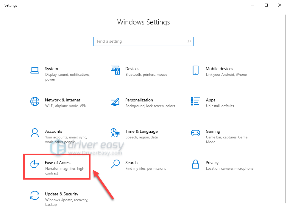 ease of access on windows 10