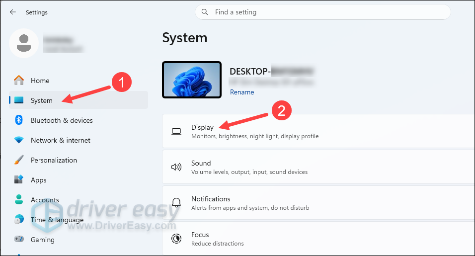 open display on windwos settings