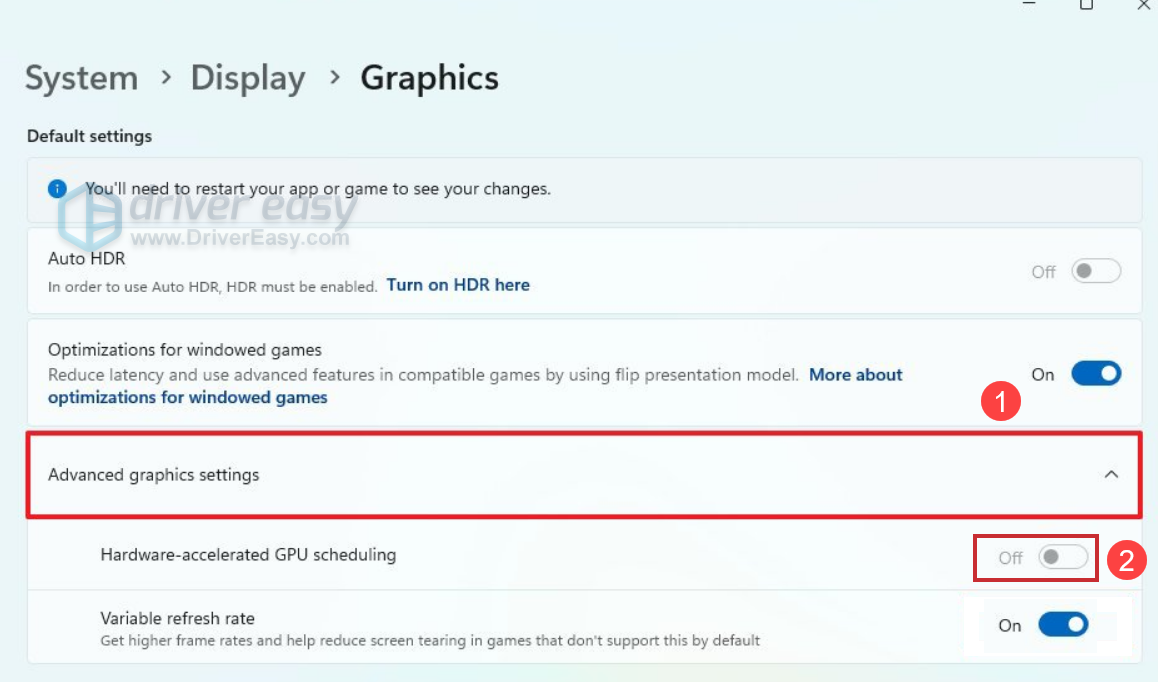turn off hardware accelerated gpu scheduling windows graphics settings