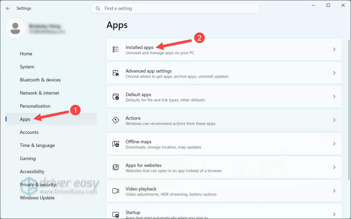 check installed app in windows settings