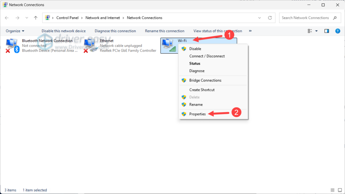 check network adapter properties windows