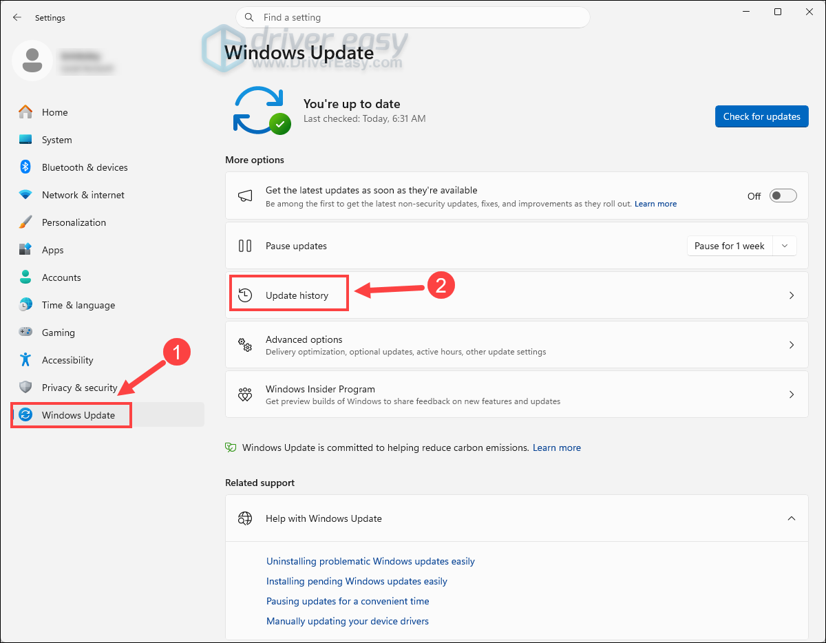 check update history windows update