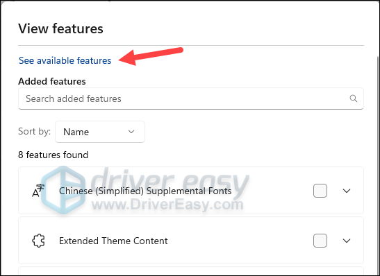 edit optional features in windows settings