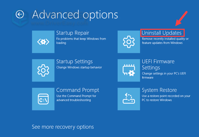 uninstall updates in windows recovery environment