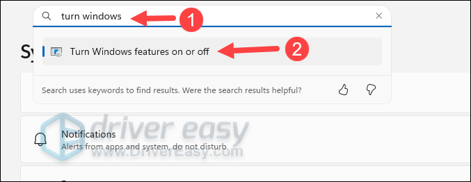 turn windows features on or off