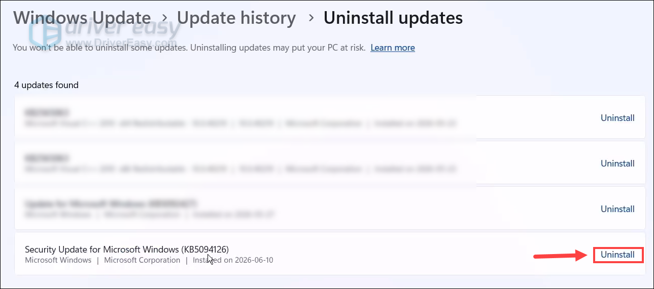 uninstall kb5094126 update in windows settings
