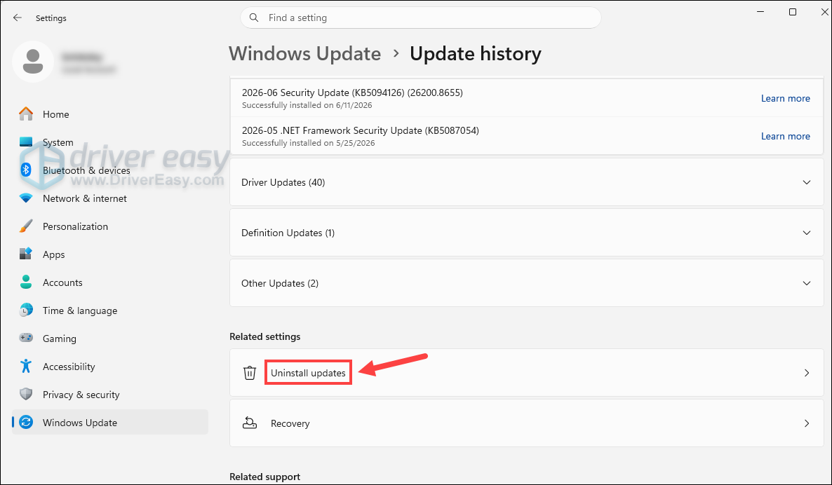 uninstall windows update