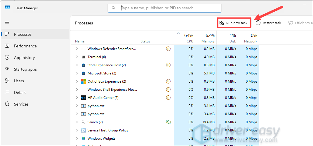 windows task manager run a new task